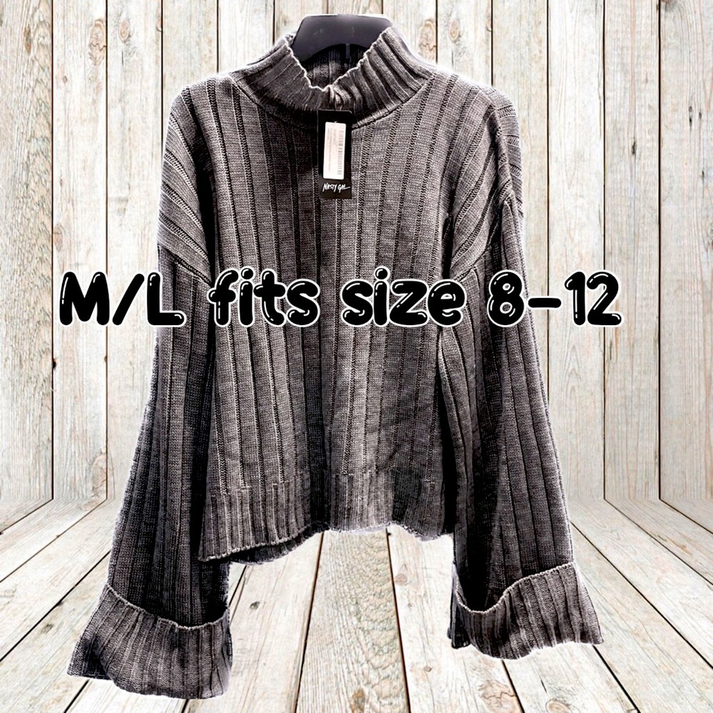 NWT Nast Gal You're Getting Warmer Ribbed High Neck Sweater grey M/L